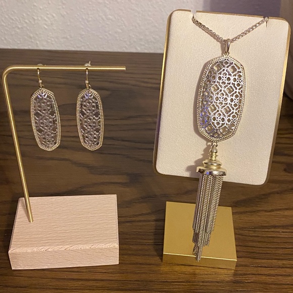 Kendra Scott Jewelry - Kendra Scott Rayne Gold/Silver Filagree Drop Necklace and Brenden Earrings